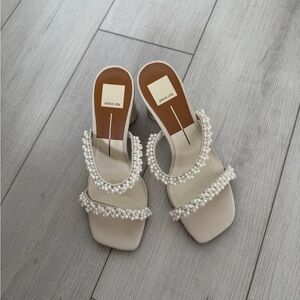 Dolce Vita Cream Pearl-Adorned Heels